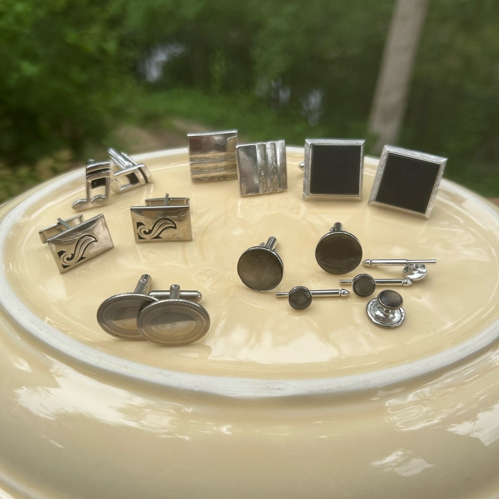 Silver and Black Cufflinks Set